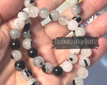Incredible Tourmalinated Quartz Crystal Beaded Bracelets. Black tourmaline. Clear quartz. Protection. High vibration. Grounding.