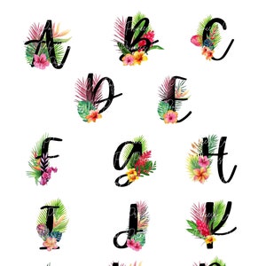 Tropical | Hawaiian Floral Printable Letters A-Z| Digital Download  | Alphabet Art for Sublimation Projects, Ornaments & more!