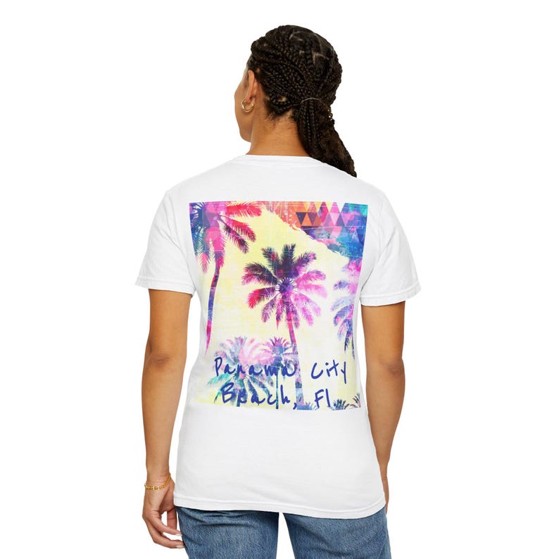 Beach Palm Trees T-shirt, Panama City Beach Watercolor Style Tee, Summer Vibes Shirt, Vacation Apparel, Coastal Graphic Top, Unisex Clothing image 6