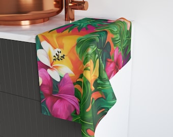Aloha Tropical Hand Towel Hawaiian Hibiscus Floral Kitchen or Bathroom Decor