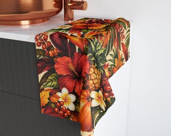 Tropical Fall Hand Towel Hawaiian Autumn Pumpkin Floral Bathroom Decor