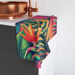 Vibrant Tropical Hand Towel, Summer Decor, Kitchen Accessory, Bathroom Towel, Gift for Home, Nature Lover&#39;s Gift