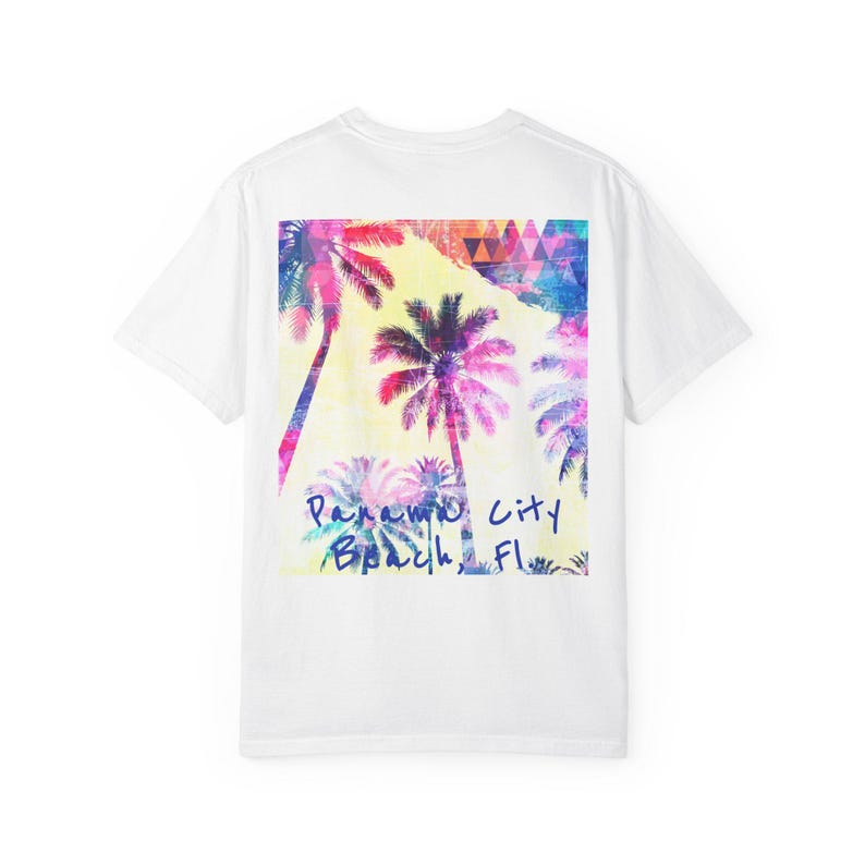 Beach Palm Trees T-shirt, Panama City Beach Watercolor Style Tee, Summer Vibes Shirt, Vacation Apparel, Coastal Graphic Top, Unisex Clothing image 1