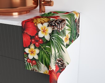 Tropical Christmas Hand Towel Hawaiian Hibiscus Pineapple Kitchen Bathroom Towel