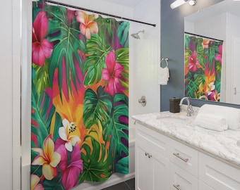Aloha Tropical Shower Curtain Hawaiian Hibiscus Floral Bathroom Decor