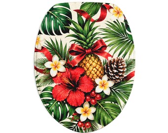 Tropical Christmas Bathroom Set Hawaiian Hibiscus Pineapple Bath Mat Set