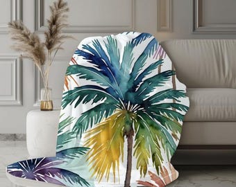Colorful tropical palms for coastal bedrooms, beach houses, couches and beds. Soft island-inspired home accent.