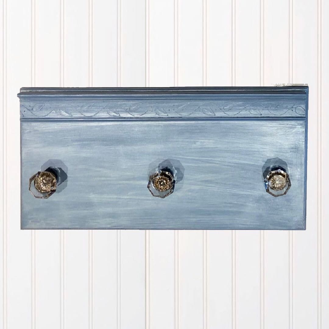 Vintage Blue Glass Door Knob Coat Rack, Custom Color W/ Pearl Whitewash