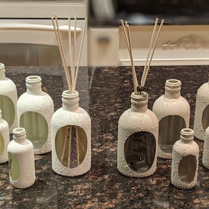 Painted &quot;Peek-a-Boo&quot; Essential Oil Natural Diffuser Bottle w/ Reeds, Diffuser Vase, Diffuser Vessel, Diffuser Glass, Essential Oil Holder