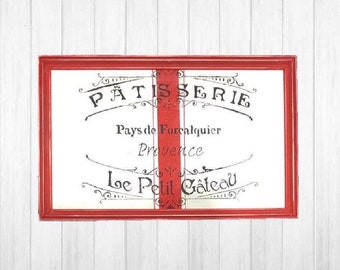French Country Grain Sack Sign, Pastry, Pastisserie, Paris, French Kitchen Decor, Farmhouse, Painted Grainsack, Red & White, Shabby Chic