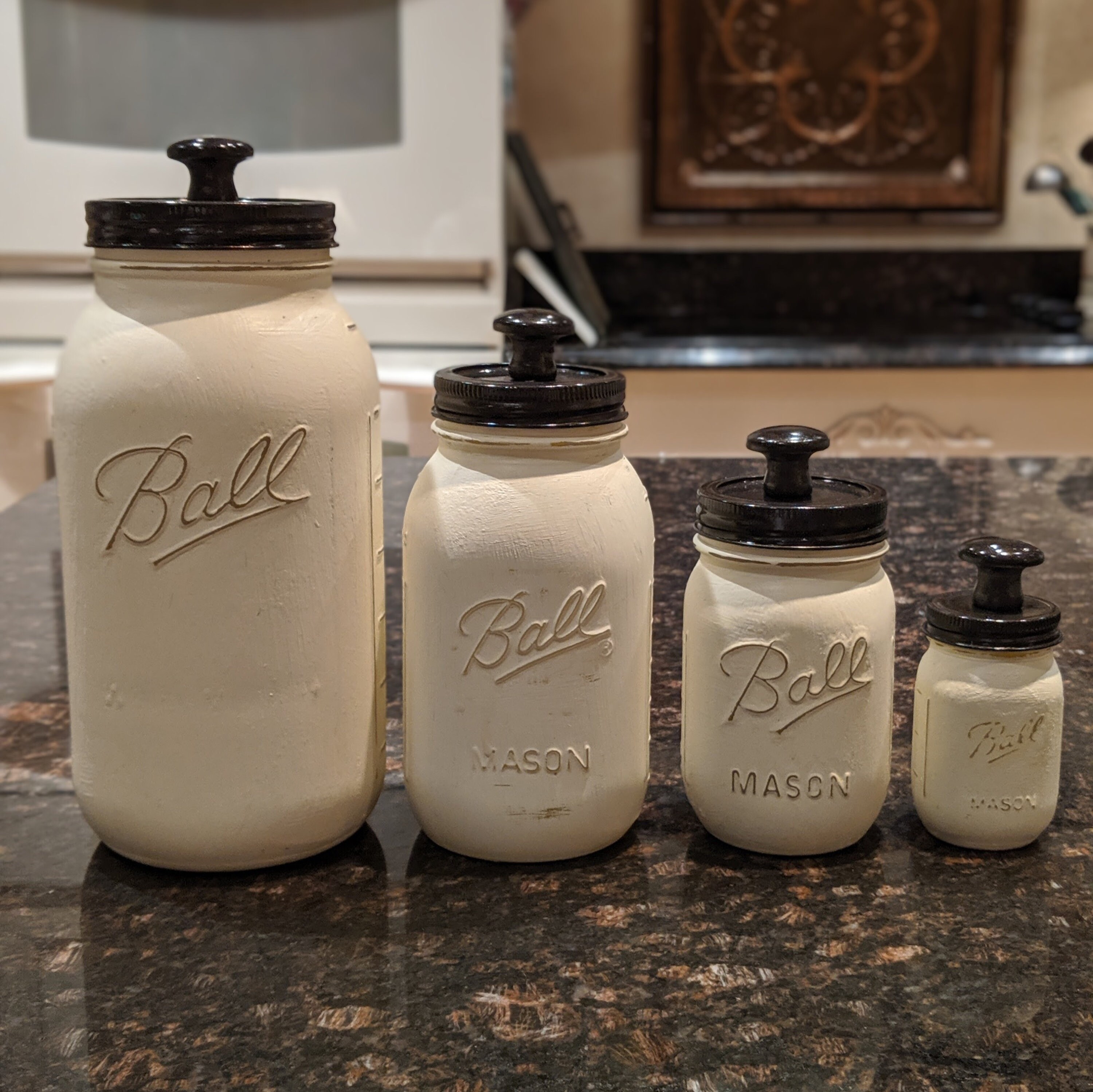 Hand-painted Mason Jar Kitchen Canister Storage Set in Cream