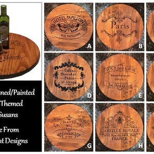 Custom French Themed Lazy Susan Turntable, Wine and Cheese, Swivel Serving Board, Choose Design, French Language, Hand Painted, Stained