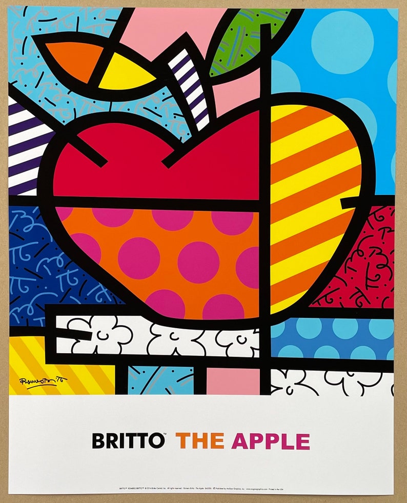 Romero Britto exhibition poster The Apple love fruit bar restaurant museum artist art print excellent condition pop art image 2