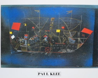 Paul Klee exhibition poster - the ship - adventure - blue - abstract - museum artist - art print