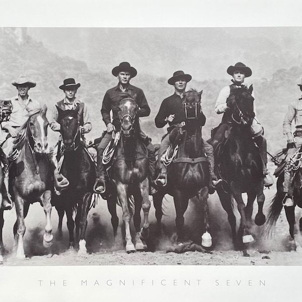 The Magnificent Seven Ausstellungsplakat - American Western - Steve McQueen - Fotografie - Offsetlithographie - Hollywood Film - Berühmtheit