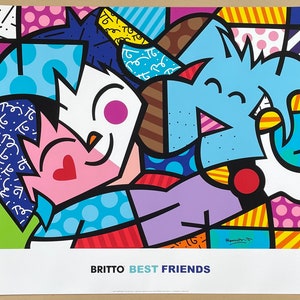 Romero Britto exhibition poster Best Friends love dog museum artist art print excellent condition pop art image 2