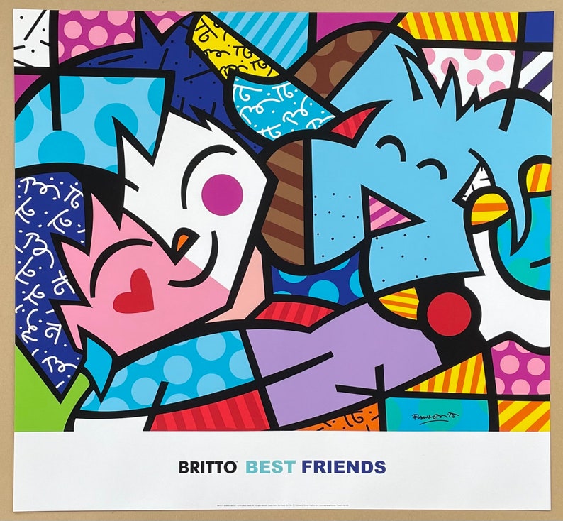 Romero Britto exhibition poster Best Friends love dog museum artist art print excellent condition pop art image 2