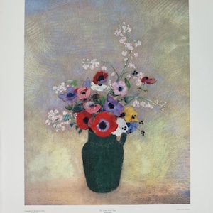 Cartel de la exposición Odilon Redon - El gran jarrón verde - bodegón - flores - impresión temprana del museo - 1970s
