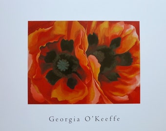 Georgia O'Keeffe exhibition poster - Oriental poppies - red flowers - museum artist - art print - offset lithograph - excellent