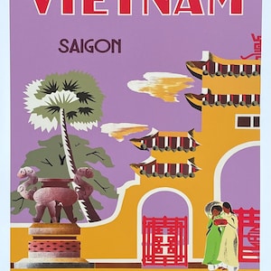 Vietnam exhibition poster - Saigon - National Tourist Office - holiday - sun - tourism - decorative art print - offset litho - reproduction