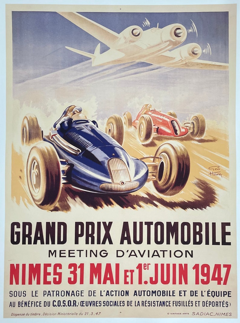 Affiche de lexposition Geo Ham Formule 1 Grand prix automobile course automobile lithographie offset reproduction de haute qualité image 1