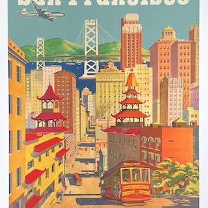 Afiche turístico de San Francisco - United Air Lines - Golden Gate - viajes - vacaciones - impresión de arte decorativo - litografía offset