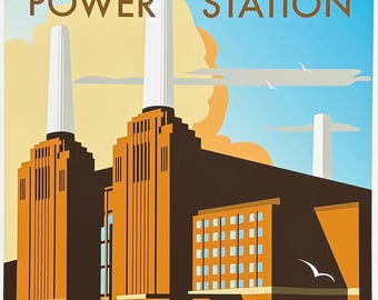 Battersea exhibition poster - Power Station - London - architecture - art print - reproduction
