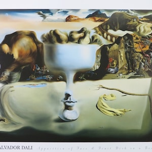 Salvador Dali exhibition poster - Apparition of face and fruit dish on a beach - museum artist - art print - offset lithograph - excellent