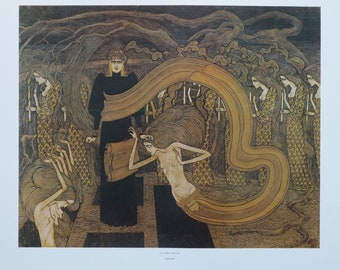 Cartaz da exposição Jan Toorop - Fatalismo - artista de museu - impressão artística - pintor holandês - década de 1970