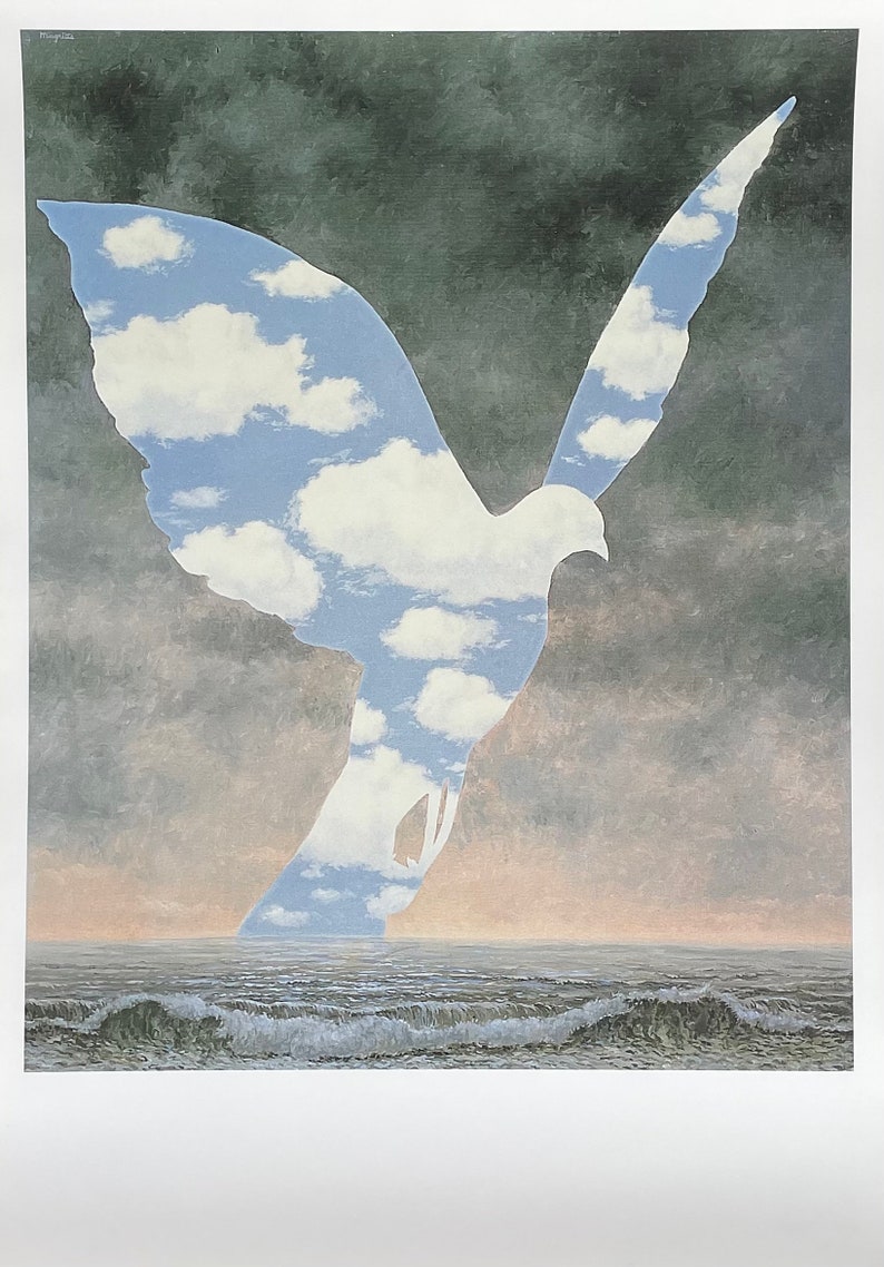 Rene Magritte exhibition poster The large family surrealist Belgian artist bird sea clouds museum artist art print blue image 1