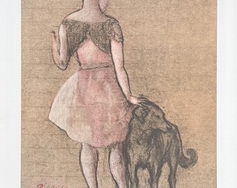 Pablo Picasso exhibition poster - Little girl with dog - early art print - 1972