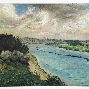 Auguste Renoir exhibition poster - Barges on the Seine - very early art print - SPADEM - 1964