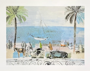 Raoul Dufy exhibition poster - Promenade of Nice - palm trees - France  - museum artist - art print - 1999