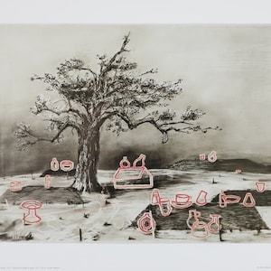 Manifesto della mostra di William Kentridge - Disegno da Faustus in Africa - litografia offset - artista del museo - stampa artistica - arte contemporanea
