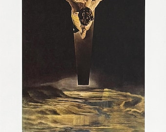 Salvador Dali exhibition poster - Christ of St John of the Cross - Crucifixion - museum print - early art print - 1970s