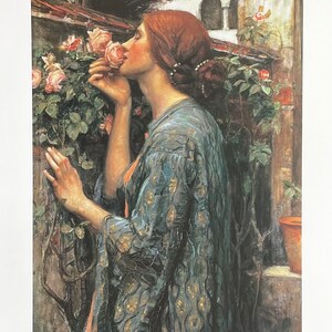 Cartel de la exposición JW Waterhouse - El alma de la rosa - jardín clásico romántico - mujer oliendo flores - artista del museo - impresión de arte
