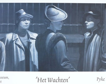 Pyke Koch exhibition poster - five waiting ladies - magical realism - museum artist - art print - excellent condition