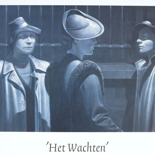 Pyke Koch exhibition poster - five waiting ladies - magical realism - museum print - excellent condition