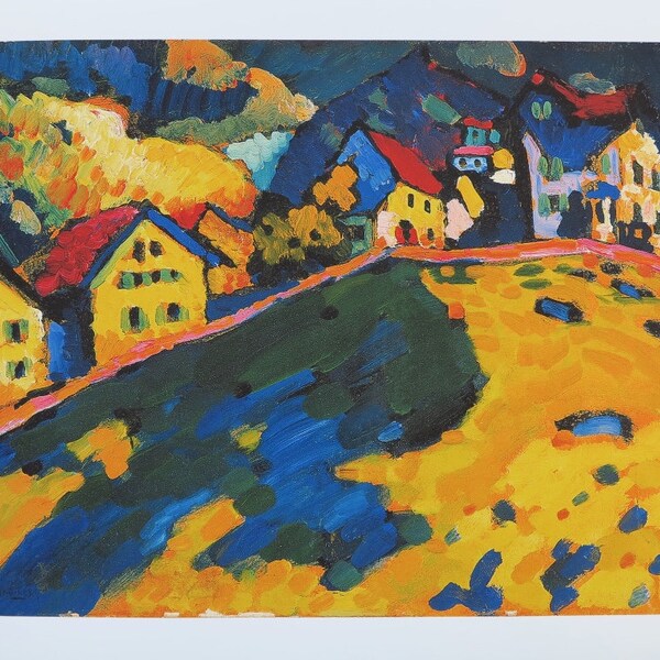 Wassily Kandinsky affiche d’exposition - Maisons sur une colline - impression de musée - cubisme - lithographie compensée