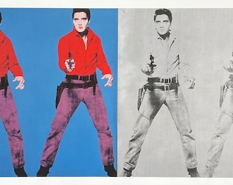 Affiche de l'exposition Andy Warhol - Elvis I et II - Cowboy - Revolver - pop-art - artiste de musée - tirage d'art - 2018