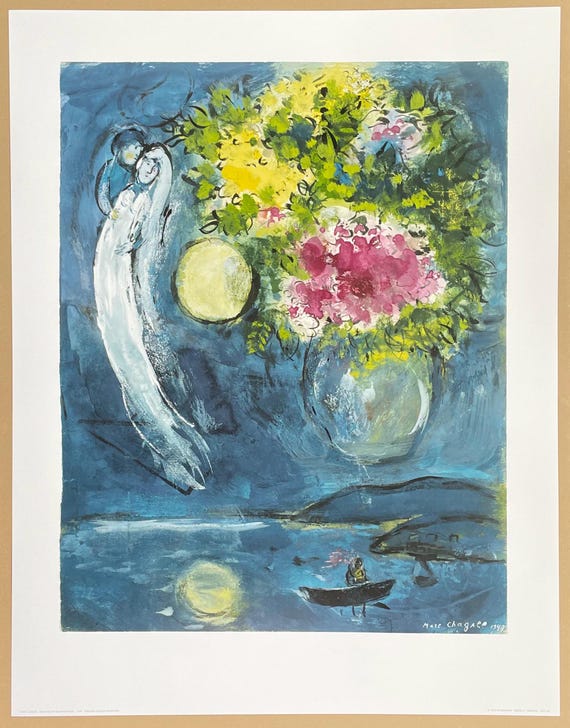 Marc Chagall Exhibition Poster - Lovers and Vase With Flowers