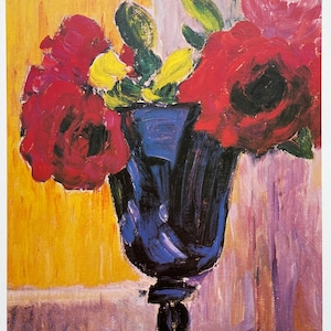 Cartel de la exposición de Alexej von Jawlensky: Rosas en un jarrón azul, naturaleza muerta, flores, lámina artística, artista del museo, 1997