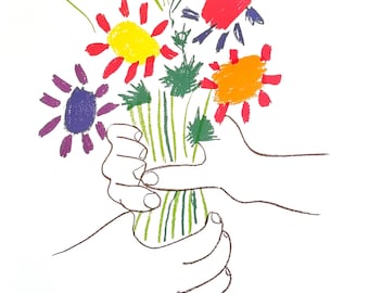 Pablo Picasso exhibition poster - Bouquet - flowers - still life - thank you - love - museum artist - art print