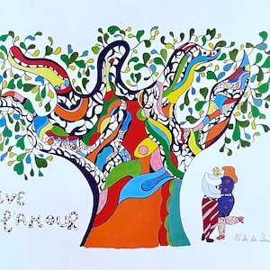 Cartel de la exposición Niki de Saint-Phalle - Vive L'Amour - amor - amantes - artista del museo - impresión de arte