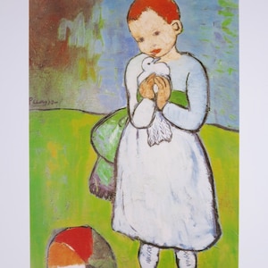 Pablo Picasso exhibition poster - Young lady with pigeon - female portrait - museum artist - art print - 1999 - excellent