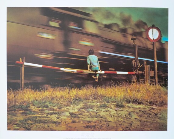 Jan Saudek Exhibition Poster Boy And Train Museum Print Railway Crossing Sepia Czech Photographer - 