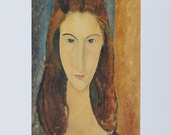 Amedeo Modigliani exhibition poster - Jeanne Hebuterne - female portrait - museum print - 1995