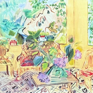 Raoul Dufy exhibition poster - Vernet-les-Bains - still life - blue - museum artist - art print - flowers - room