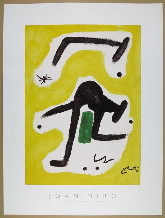 ジョアンミロ展ポスター ファムオワゾーエトワール 美術館版画 黄色 