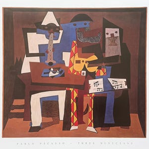 Pablo Picasso exhibition poster - Three musicians - museum artist  art print - music - cubism
